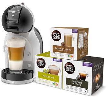 NESCAFÉ DOLCE GUSTO Mini Me Máquina de Café de Cápsulas para Café Espresso con 3 packs de café, EDG155.BG, 0,8 L, Color Negro, Gris