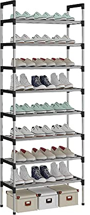 AcornFort® S-506 8 Ebenen Stöckiges Silber Verstellbare Schuhablagen Schuhaufbewahrung Hohes Schuhregal Organizer Regal Halteständer für 24 Paar Schuhe, 56 x 30 x 140 cm, Extra Robuste Bauweise