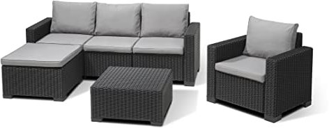 Allibert by Keter Gartenlounge Set Moorea, graphit/cool grey, 4tlg., inkl. Sitz- und Rückenkissen, Kunststoff, runde Rattanoptik, Lounge Set