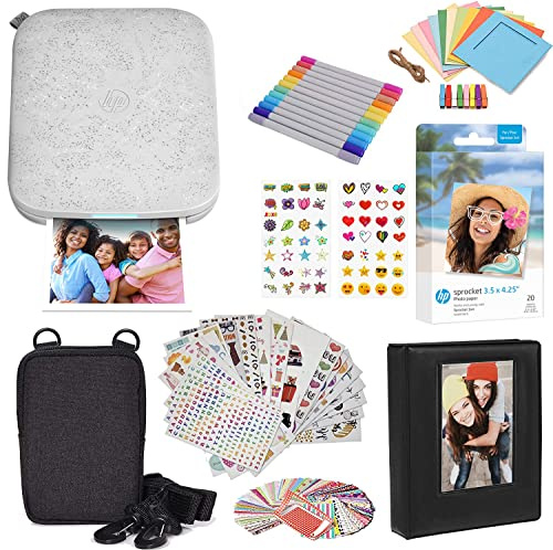 HP Sprocket 3x4 Instant Photo Printer - Kit: 20 Pack Zink, Case, Photo Album, Markers, Sticker Sets