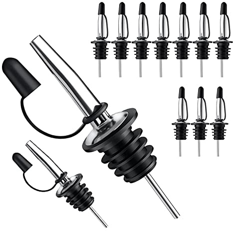 Pafusen 12 Pack Liquor Pour Spout With Dust Caps - Bottle Pourers for Alcohol, Olive Oil - Speed Pourers, Bar Bartender Accessories