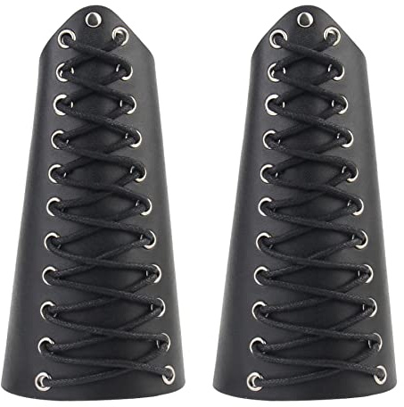 2 stycken viking läderarmband, medeltida manschett läderarmband, punk riddare bågskytte armband för män kvinnor (svart)