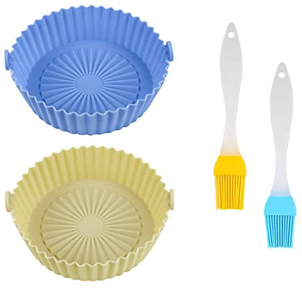 2 pentole in silicone per friggitrice ad aria con 2 spazzole in silicone, riutilizzabili, antiaderenti, rotonde, fodere per friggitrice, accessori per forno, friggitrice ad aria (16,5 cm)