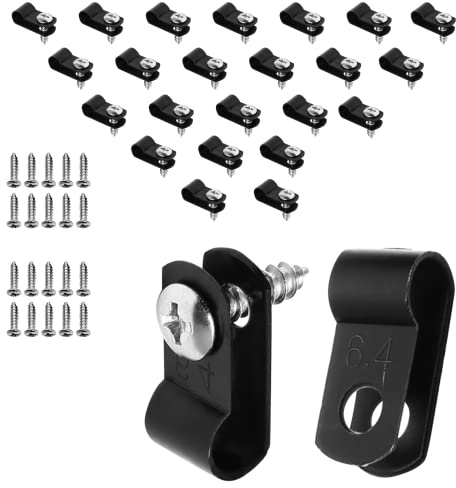 Suiwotin 120pcs 1/4 Inch R-Type Cable Clamps, Nylon Wire Cable Clips with M4 Screws, Screw Mounting Cord Fastener Clips, Wire Conduit Clamp for Wire Organizer (Black)