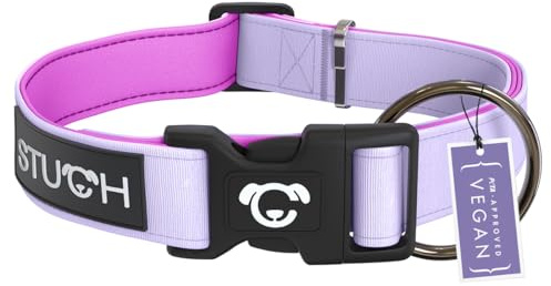 STUCH Veganes Hundehalsband Nylon gepolstert, verstellbar & strapazierfähig – 100% Vegan, PETA Zertifiziert – Halsband für kleine, mittlere & große Hunde – Farbe:Flieder, Größe:M (2,0cm x 34-55cm)