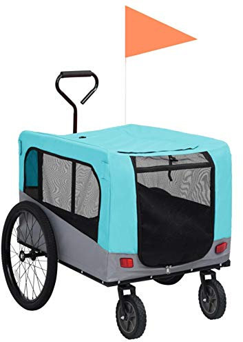 MOONAIRY 2-in-1 Tier-Fahrradanhänger und Jogger, Hundeanhänger, Hundewagen, Hundefahrradanhänger, Comfort Wagon, Fahrrad Anhänger Tier, Fahradanhängerrad, Blau und Grau