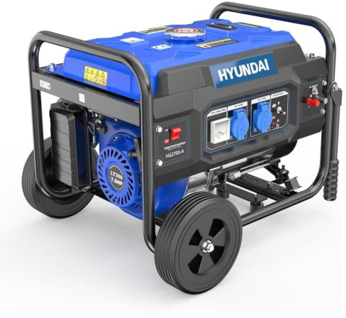 HYUNDAI Grupo Electrógeno a Gasolina 3000W para Obra - Generador Eléctrico con Regulación Electrónica para Energía Estable - Generador Portátil con 15L de Despósito y Autonomía 10h - Estación Energía