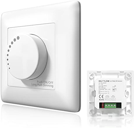 Klarlight LED Dimmer Schalter 5–300W Unterputz Drehdimmer 230V Dimmschalter für Dimmbare LED und Halogen-Leuchtmittel, Memory Funktion AC110-240V Ein/Aus Drücken 5 Jahre Garantie