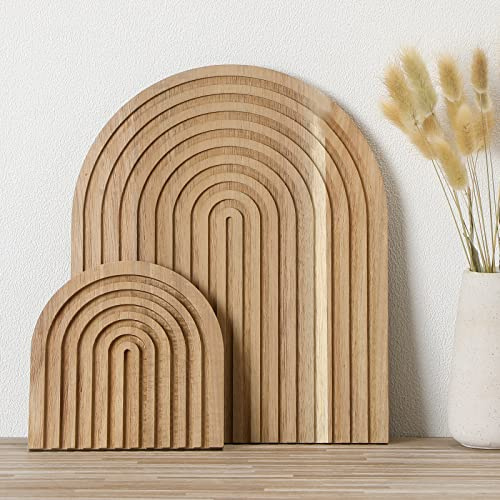 Dekoratives Schneidebrett aus Holz, Regenbogen-Dekor, Boho-Küchendekoration, Serviertabletts, Schneideblock für Zuhause, Küche, Bauernhaus, Dekoration, Wandregal, Kaminsims, Holzfarbe, Akazie, 2 Stück