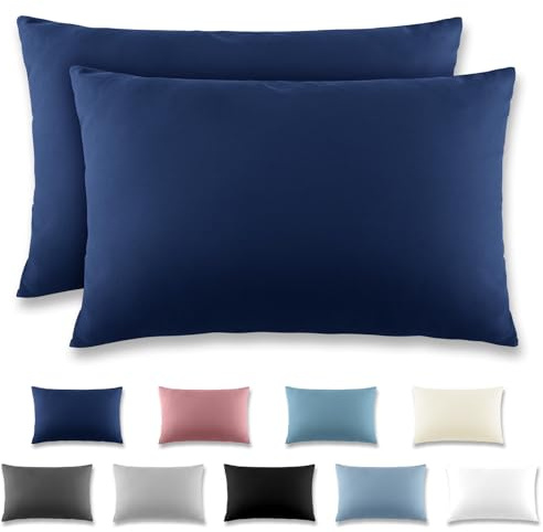 REDKEY Kissenbezug 40x60 cm 2er Set Kopfkissenbezug mit Reißverschluss - Kissenhülle aus gebürstetem Mikrofaser für Kissen,Waschbar bis 40°C Marineblau