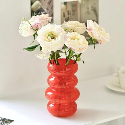 BLOFLO Florero hidropónico de Vidrio de Colores, 17,8 cm, jarrón de Flores Naranja Opaco de Cuatro Capas, florero geométrico para decoración del hogar, jarrón de Vidrio de Burbujas Moderno para