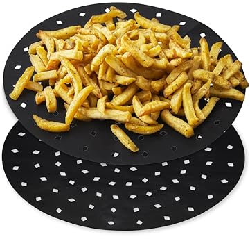 Tower TLINER4 Reusable Round Air Fryer Liners, Pack of 2 Circular Paper Accessories, Suitable for Most 2 Litre to 4 Litre Air Fryers Including Tower Vortx and Ninja Foodi, Non-Stick, Dishwasher Safe