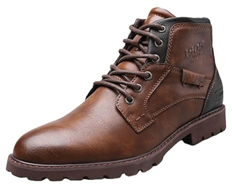 Botas De Tobillo con Cordones para Hombre Botas Clásicas Retro Informales De Invierno Impermeables con Cremallera Botas Antideslizantes con Punta Puntiaguda 39-48 (Marrón,39)