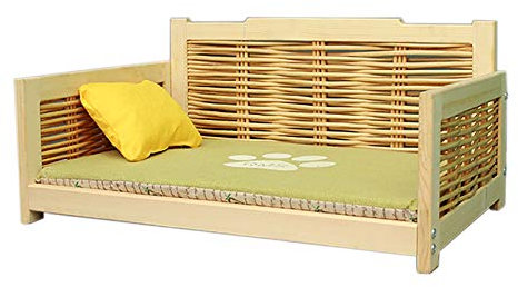 Hundebett aus Rattangeflecht – für große/mittlere/kleine Haustiere, erhöhtes Lounge-Sofa mit Schwammmatte, 5 cm Bodenfreiheit, verbesserter Schlaf (Farbe: Grün, Größe: L (70 x 44 x 30 cm)) vision