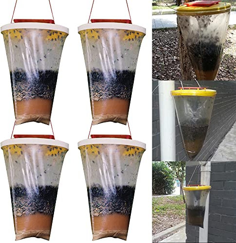4 Pack Fly Catcher Outdoor with Fly Bait, Disposable Ranch Fly Traps Catcher Bag, Outdoor Hanging Fly Catcher, Fly Trap Outdoor, Non-Toxic Trap Catches Flies for Outdoor Garden,Farm,Horse Barn