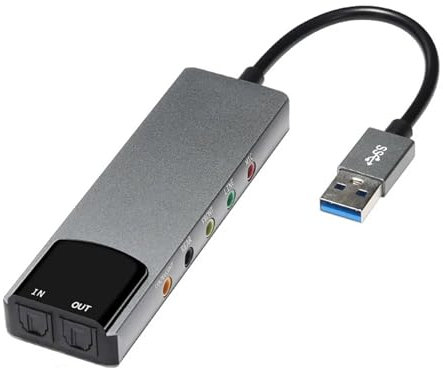 Wizoowip Computer Audio Converter 5.1 Channel Audio Adapter External Audio Converter 3-in 3-out Aluminum Alloy Sound Card Usb Audio Adapter for Windows Mac Os Grey