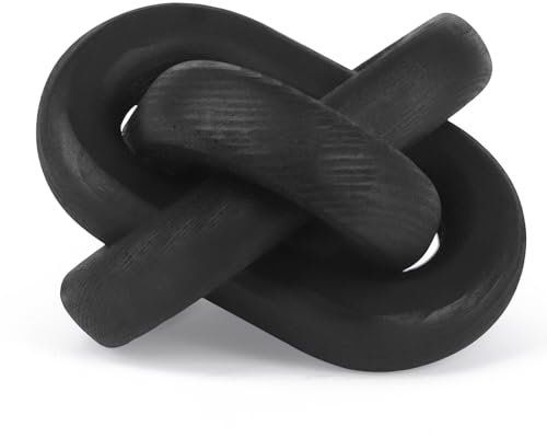 Yunjuhop 3-Link Wood Chain Link Decor,Black Knot Decor,Coffee Table Decor,Hand Carved Farmhouse Decor for Home,Boho Decor for Shelf Entryway Table Scape Decoration (Black)