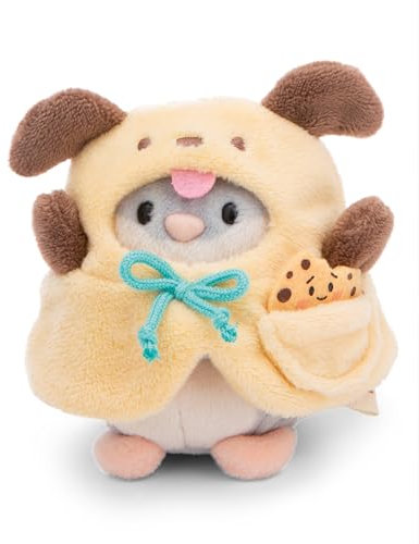 NICI gosedjur Hamster Shai 8cm med kex & hund-kostym i presentförpackning 8,5x6,5x10cm grå - Mjuk leksak gjord av mjuk plysch; Gullig mjuk leksak att gosa och leka med, för barn och vuxna - 61144