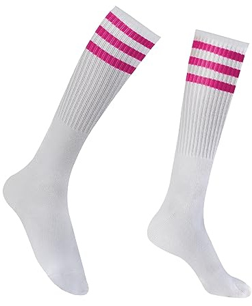 Calcetines Deporte Rayas Altos Hasta La Rodilla - Old School College Rosa Para Mujer, Niña y Niño - Algodón