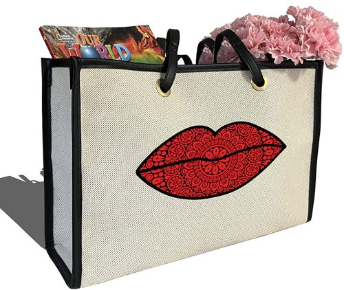 sumayin Grande borsa tote in tela, per moglie, amica, coppie, sposa, addio al nubilato, mamma, nonna, regali personalizzati, Labbra Mandala