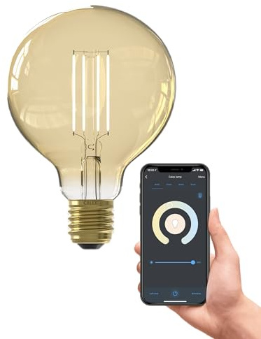 CALEX - Smart Filament Bulb E27, WiFi LED G95 Bulb, Warm White Light, Gold, App and Works with Amazon Alexa and Google Home, 7W