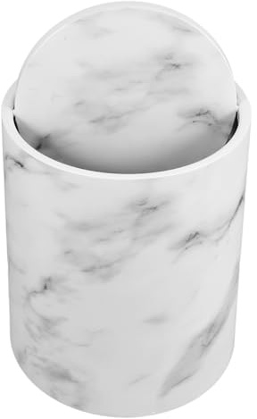Luxshiny Marble Effect Swing Lid Trash can 9.17L Plastic Kitchen Bin for Bathroom Bedroom Office Study and Laundry Smooth Interior Space Saving Waste Basket