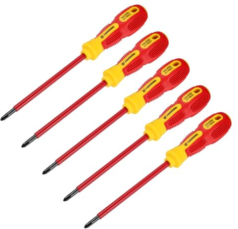 sourcing map 5pcs 1000v Insulated Electrician Screwdriver 6x150mm CR-V Magnetic Phillips Cross Head Insulation Screwdrivers