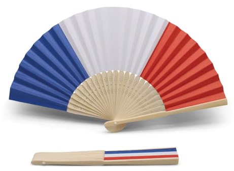 OLILLY - Lot de 10 Eventails en Papier et Bambou aux Couleurs de la France - Parfaits pour supporter son équipe ou son Pays (France)