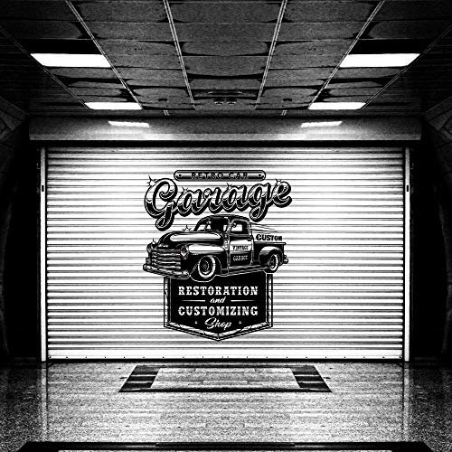 MINGYUANS Adesivo da parete rimovibile nero con tema garage per officina o officina meccanica, crea un'atmosfera vintage, 57 x 65 cm
