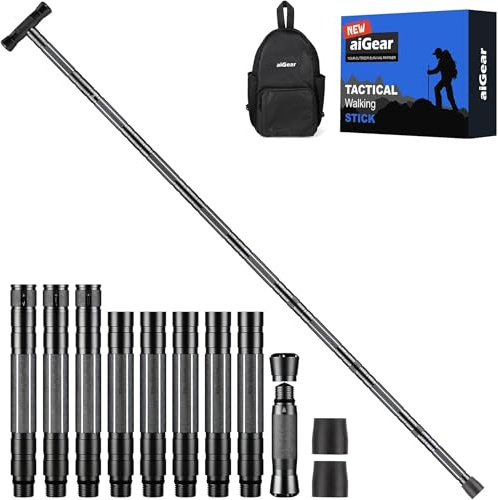 aiGear Walking Stick | Heavy-duty Collapsible Walking Poles |5/6/7/8 Tubes Upgraded Aluminum Hiking Sticks Adjustable Height with 3 Multifunctional Tool | for Backpacking Hiking Camping | NWT8-BK
