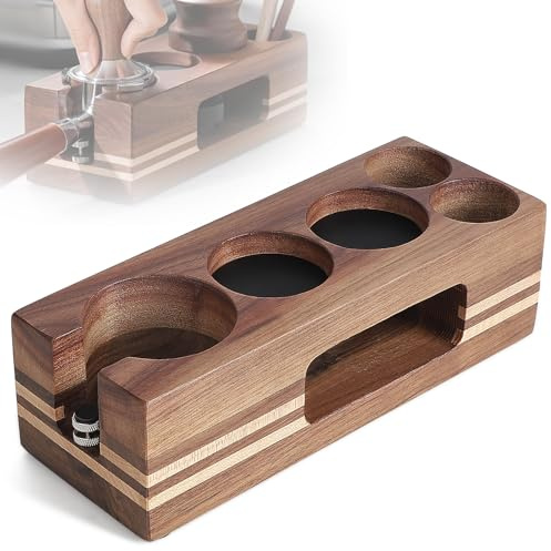 efuturetime Tamper Station für Espresso Siebträger 51-54mm, Nussbaumholz | Coffee Tamping Ständer höhenverstellbar, Barista Tamper Holder Zubehör für Bar, Cafe, Familie