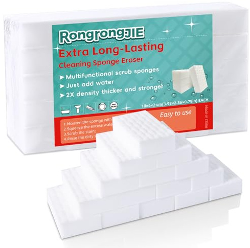 RongrongJIE Extra langanhaltender Reinigungsschwamm, Radiergummi, 10 Stück, Melamin-Schaumstoff-Pads, 2 x Dichte, multifunktionale Scheuerschwämme, Reiniger für Küche, Bad, Möbel, Boden usw.