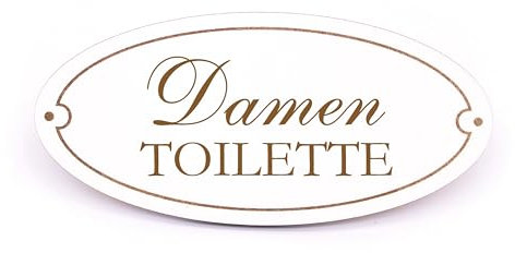 Dekolando Türschild TOILETTE Schild oval WC Toilettenschild weiß selbstklebend graviert Holzschild Türdeko 15x7cm (Damen Toilette)
