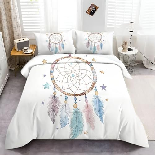 Bettdecke Cover 200 × 200 cm Bettwäsche Bunt BöHmischer TraumfäNger Drucken Schlafzimmer Atmungsaktiv Mikrofaser Bettwäsche Bettbezug Mit Reißverschluss Wird mit 2 Kissenbezügen