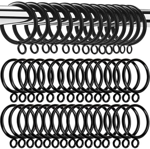 LOSYHU 50 PCS Metal Curtain Rings 38mm Large Curtain Hanging Ring with Fixed Eye Metal Drapery Pole Rings Drape Sliding Eyelet Rings fit Rods up to 35mm Diameter (Black)