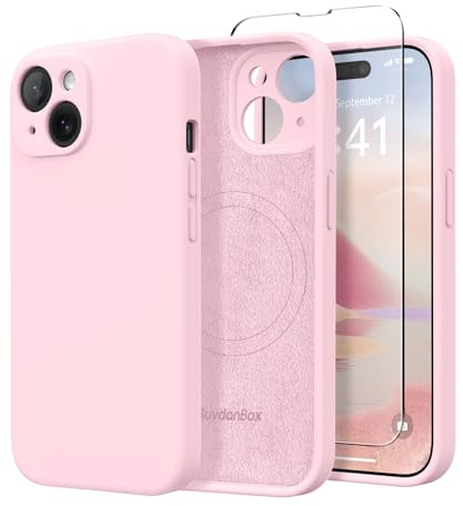 SuydanBox Custodia magnetica per iPhone 13, Compatibile con MagSafe, [Protezione delle Lenti][Protezione per lo schermo] Custodia protettiva antiurto in silicone per iPhone 13 6.1, Rosa Brillante