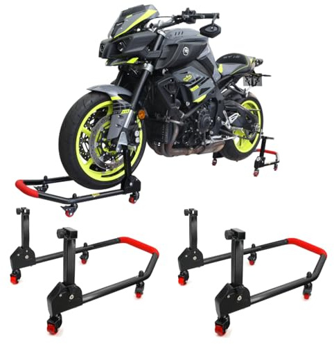 Area1 Cavalletto per moto girevole a 360 gradi sollevatore per moto, set anteriore + posteriore, cavalletto per moto sollevatore di montaggio, pieghevole, tubo in acciaio compatibile con MT-07 MT-09