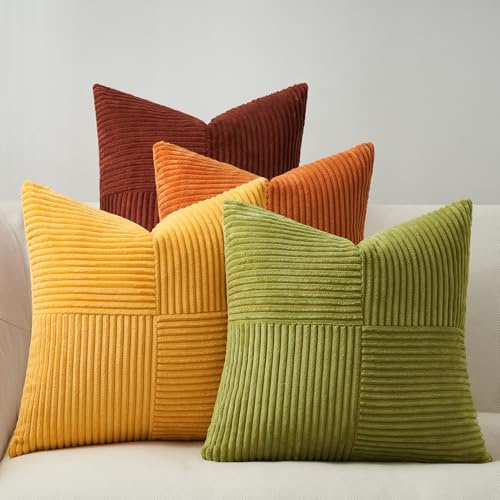 Topfinel Dekorativt kuddfodral Gul 50x50cm Vindmöllaform Dekoration Sovrum Vardagsrum Hem Set med 4 kuddfodral För Soffa Säng Trädgård Deco Skandinavisk estetik för kuddfodral i Ribbad Sammet