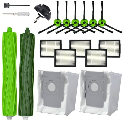 Kit de piezas de repuesto y accesorios para aspiradora robótica iRobot Roomba J5+ J6+ J7+ J8+ J9+ J Plus Serie, 1 rueda delantera, 1 cepillo de goma, 5 filtros HEPA, 6 cepillos laterales, 2 bolsas de