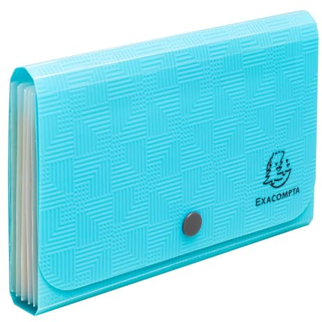Exacompta - Ref. 55499E – 1 Ordnungsmappe für Taschen Pop'N Co – Deckel aus recyceltem PP 5/10 und Innenseite aus PP – 6 Fächer – Verschluss mit Druckknopf – Maße: 18 x 11 cm – Farbe Cyan