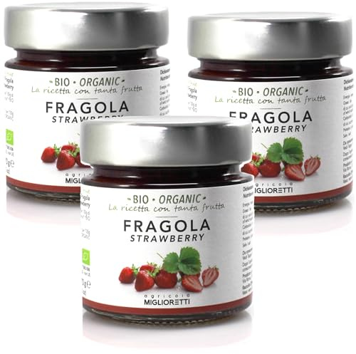Agricola Miglioretti Bio-Erdbeerkonfitüre 3×270g – Ideal zum Frühstück, für Kuchen und Desserts, mit frischen Erdbeeren und Rohrzucker, ohne Konservierungsstoffe, natürlich und authentisch