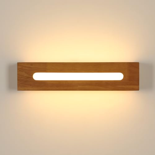 Riserva Wandlampe Innen Holz, 18W Wandleuchte Modern LED, 3000K Warmweiß, Wandleuchte Vintage Rechteckig für Flur, Treppenhaus, Wohnzimmer, Schlafzimmer