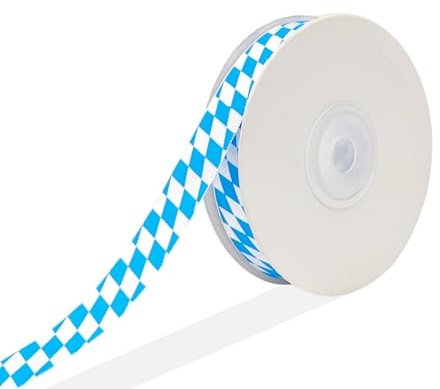 Bayerisches Karoband Blau Weiß Oktoberfest Deko Band 20m | Dekoband mit blauweißem Rautenmuster für Party, Tischdeko & bayrische Feiern, 20m x 25mm