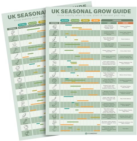 STOWBERRY UK Garden Planner Guide – A4 Grow Your Own Vegetables Calendar | Waterproof, Tearproof & UV-Resistant - Gift for Gardeners & Allotment Enthusiasts – Gardening Calendar with 36 Veg Choices