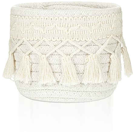 Heclia Soporte para pinceles de maquillaje de macramé, organizador de gafas de ganchillo para la mesita de noche, pinceles, mini cesta de almacenamiento, boho occidental, dormitorio, mesita de noche