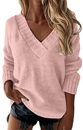 Generisch Cardigan cintré pour femme - Couleur unie - Manches longues - Pull tendance avec col en V