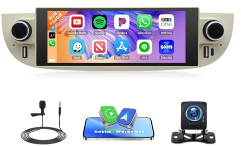 4+64G Car Stereo Radio for Fiat 500 2007 2008 2009 2010 2011 2012 2013 2014 2015 Android 14 GPS Navigation 6.86inch Wireless Carplay & Andriod Auto Bluetooth,WiFi/FM/RDS Radio,Backup Camera
