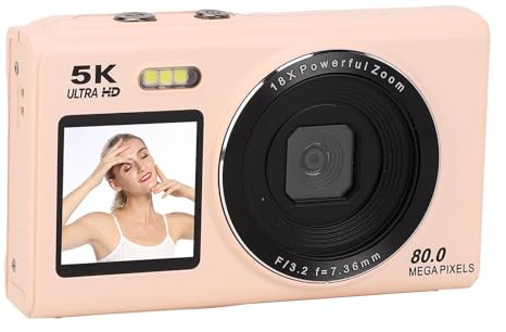 VBESTLIFE Camera Digitale a Doppio Schermo da 5k, Fotocamera Vlog 80MP per Campus, Viaggi, Macchine Fotografiche di Tiro Compatte per Adolescenti e Principianti, Zoom 18x (PINK)
