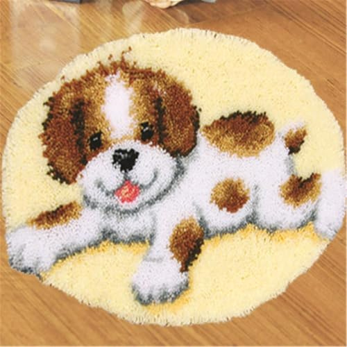 Raixleb Knüpfteppich zum Selber Knüpfen Set Erwachsene Vorbedruckt Leinwand | All-In-One Set 50x50cm DIY Latch Hook Kits für Anfänger Profi für Hause Sofa Wandteppich Ideal Geschenke Hund