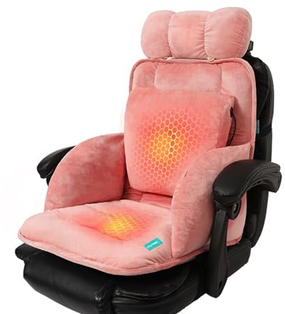 USB Heated Seat Cushion,Lumbar Support Heated Seat Pad with Armrest for Office Chair,Ajustable Backrest Warm Pillow for Long Sitting (Pink)
